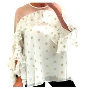 Stevie May Cosmic Currents Gold Embroidery Starry White Top M